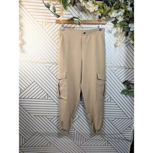 Zara Women's Tan Poly Blend Cargo Pockets High-Waist Jogger Pants Size MED
